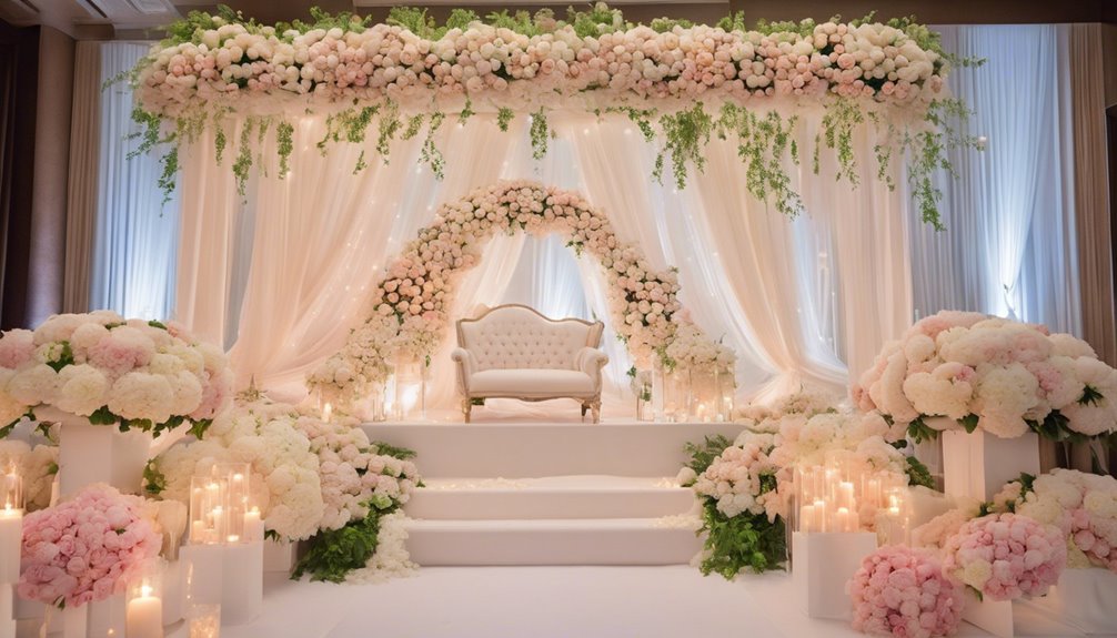 decorative flowers above altar